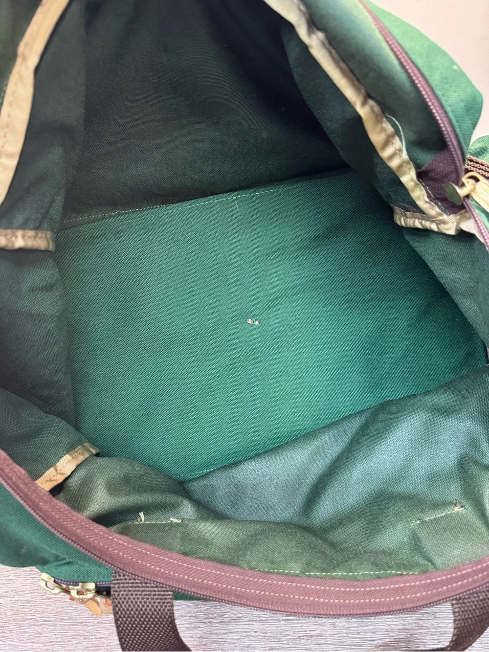 LL bean Green Canvas & Brown Leather Travel Duffel Bag